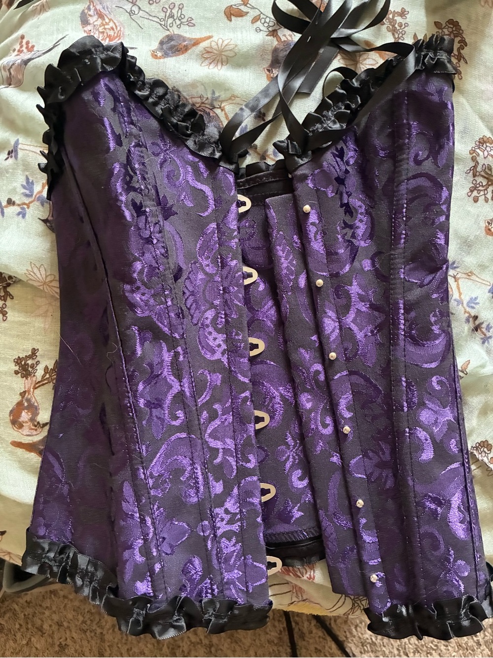 Purple Brocade Satin Corset Top